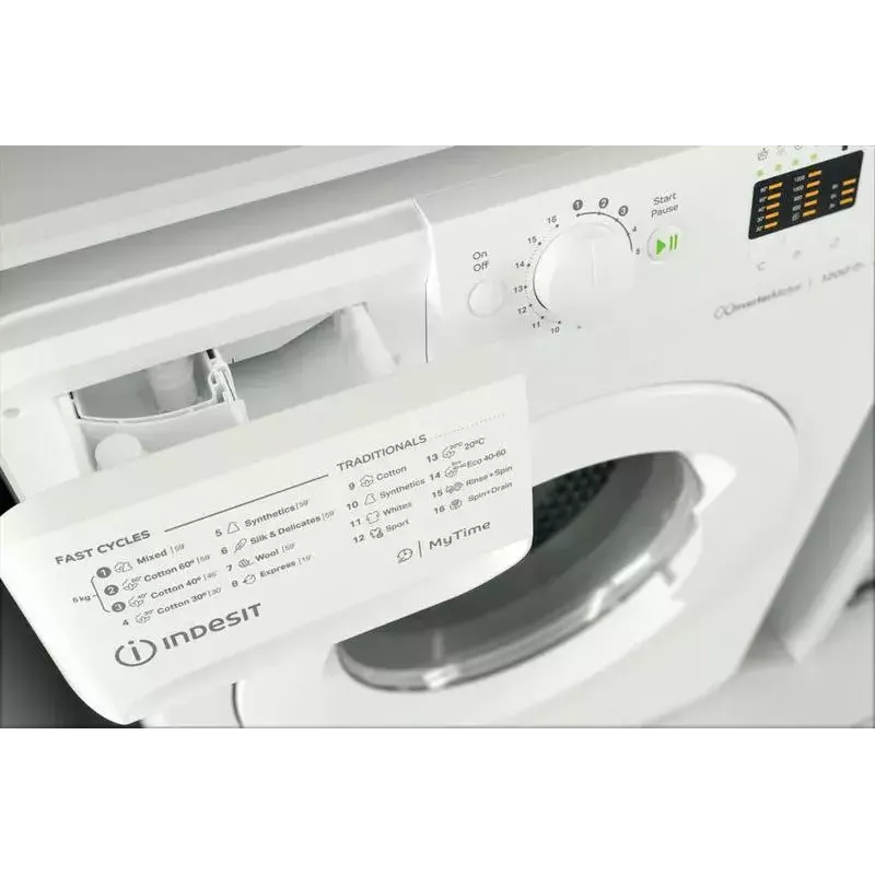 Veļas mazgājamā mašīna ar priekšējo ielādi INDESIT MTWSA 61294 W EE, 6 kg, invertora motors, Energoklase C