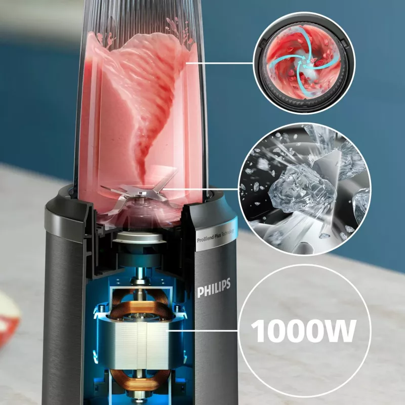 Galda blenderis Philips 5000 sērija HR2766/00 — 1000 W, 0.7 L trauks, 0.3 L smalcinātājs, Melns/Nerūsējošais tērauds