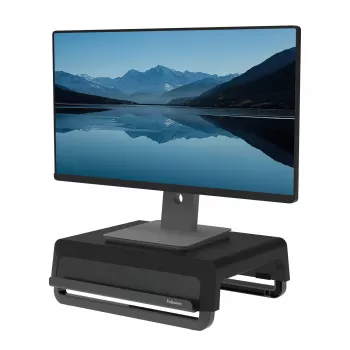Fellowes Breyta Monitoru Statīvs ar 3 Augstuma Regulējumiem - Ergonomisks Pacēlājs ar Kabeļu Vadību, Maks. Svars 15 kg, Melns