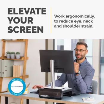 Fellowes Breyta Monitoru Statīvs ar 3 Augstuma Regulējumiem - Ergonomisks Pacēlājs ar Kabeļu Vadību, Maks. Svars 15 kg, Melns