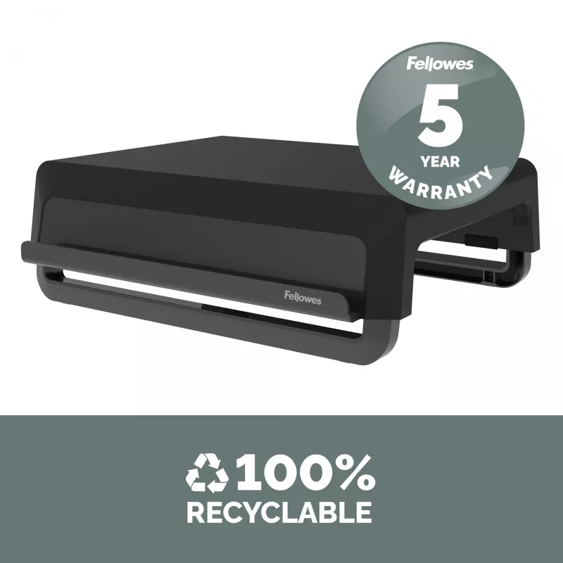 Fellowes Breyta Monitoru Statīvs ar 3 Augstuma Regulējumiem - Ergonomisks Pacēlājs ar Kabeļu Vadību, Maks. Svars 15 kg, Melns