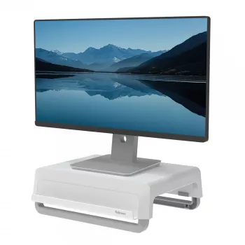 Fellowes Breyta Monitora Statīvs ar 3 Augstuma Regulējumiem - Ergonoms Regulējams Statīvs ar Kabeļu Pārvaldību - Maksimālā Slodze 15kg - Balts