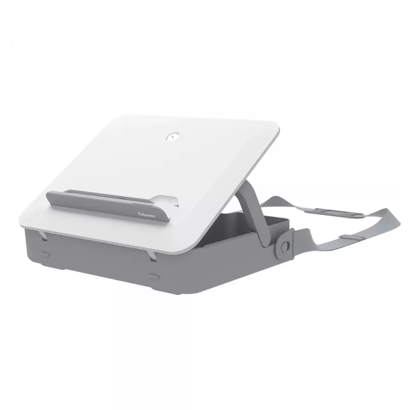 Fellowes Breyta aizslēdzama portatīvā datora soma ar iebūvētu statīvu, balta, līdz 14 collu/4 kg