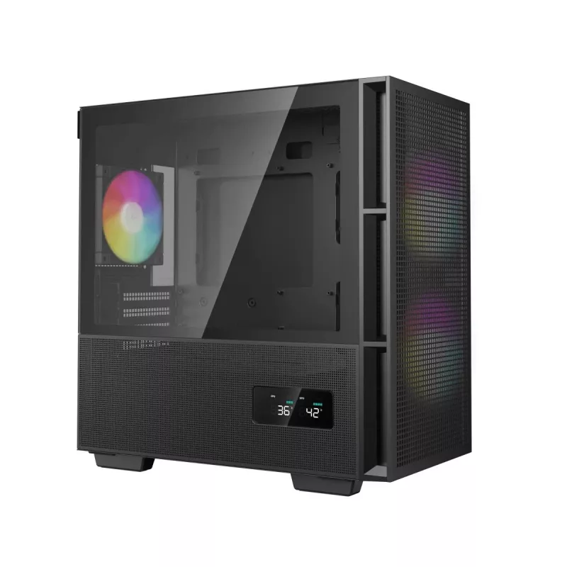 DeepCool CH360 DIGITAL R-CH360-BKAPE3D-G-1 Micro Tower datora korpuss, micro ATX/Mini-ITX, rūdīts stikls, melns