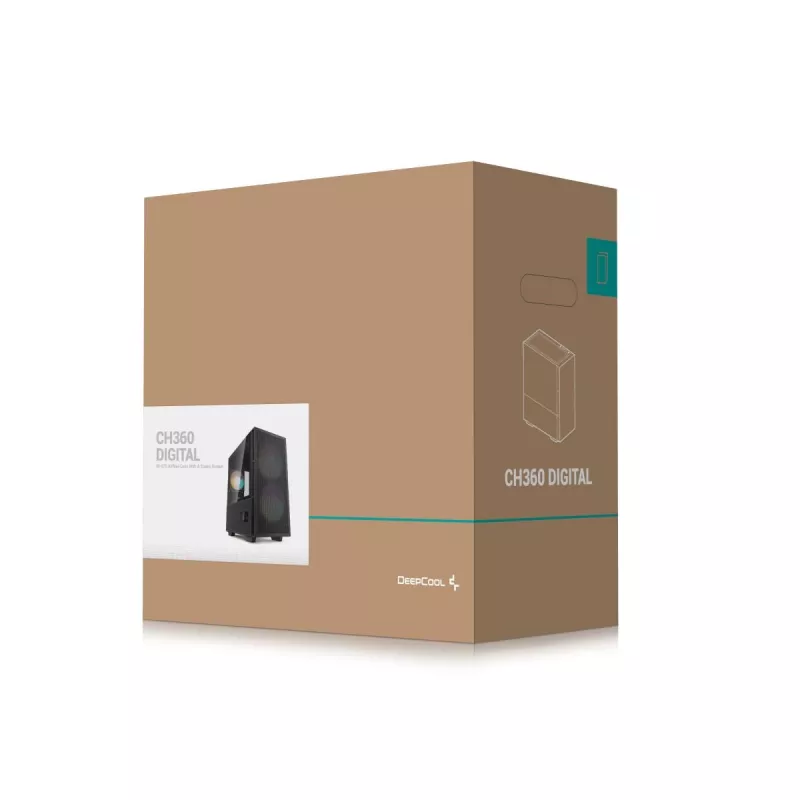 DeepCool CH360 DIGITAL R-CH360-BKAPE3D-G-1 Micro Tower datora korpuss, micro ATX/Mini-ITX, rūdīts stikls, melns