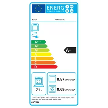 Iebūvējamā elektriskā cepeškrāsns Bosch Serie 8 HBG7721B1 — 71 L, pirolītiskā tīrīšana, skārienvadība, Wi‑Fi, halogēnspuldze, melna
