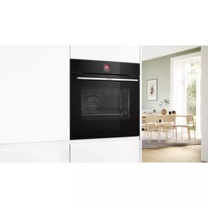 Iebūvējamā elektriskā cepeškrāsns Bosch Serie 8 HBG7721B1 — 71 L, pirolītiskā tīrīšana, skārienvadība, Wi‑Fi, halogēnspuldze, melna