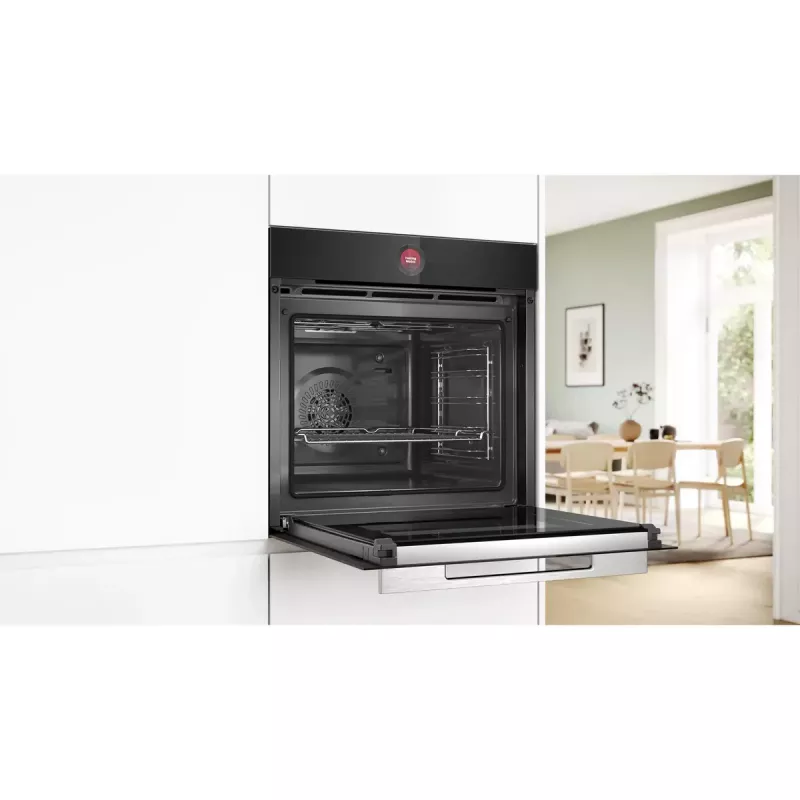 Iebūvējamā elektriskā cepeškrāsns Bosch Serie 8 HBG7721B1 — 71 L, pirolītiskā tīrīšana, skārienvadība, Wi‑Fi, halogēnspuldze, melna