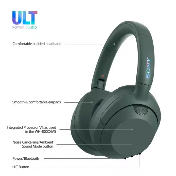 Sony ULT WEAR - Bezvadu Bluetooth austiņas ar ULT POWER SOUND, dziļu basu, trokšņu slāpēšanu, skaidru zvanu kvalitāti, līdz 30h akumulatora darbības laiku, iOS un Android
