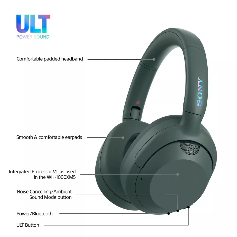 Sony ULT WEAR - Bezvadu Bluetooth austiņas ar ULT POWER SOUND, dziļu basu, trokšņu slāpēšanu, skaidru zvanu kvalitāti, līdz 30h akumulatora darbības laiku, iOS un Android