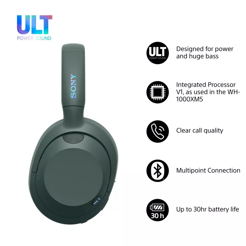 Sony ULT WEAR - Bezvadu Bluetooth austiņas ar ULT POWER SOUND, dziļu basu, trokšņu slāpēšanu, skaidru zvanu kvalitāti, līdz 30h akumulatora darbības laiku, iOS un Android