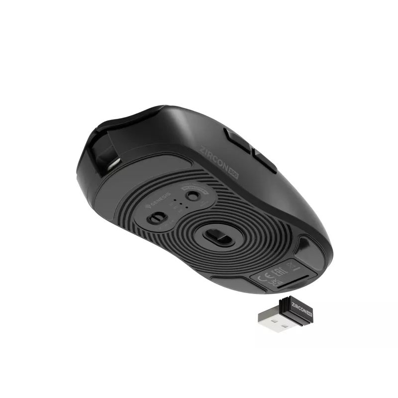 Pele GENESIS Zircon 500 Gaming, Bezvadu RF + Bluetooth + USB-C, Optiskā, 10000 DPI