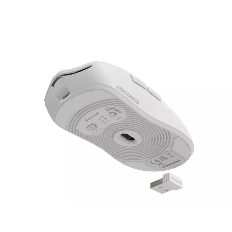 Pele GENESIS Zircon 500 Gaming, Bezvadu RF + Bluetooth + USB-C, Optiskā, 10000 DPI