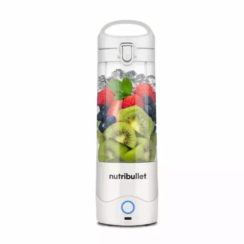 Sporta blenderis NUTRIBULLET Portable 0,475 L Balts ar Tritan trauku un nerūsējošā tērauda asmeņiem, akumulatora darbināms