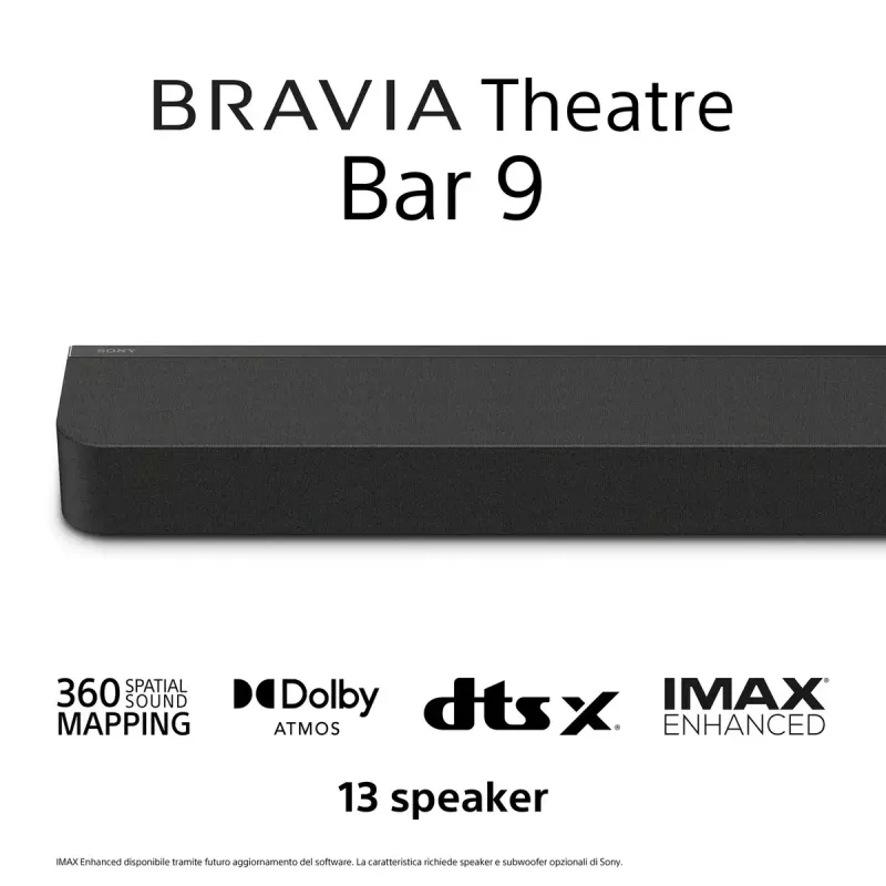 Sony BRAVIA Theatre Bar 9 HT-A9000 skaņu josla, Dolby Atmos, 7.0.2 kanālu, 495 W, Bluetooth, melnā krāsā