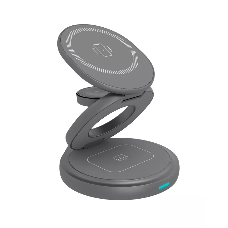 ICY BOX IB-SH101-CH 3-in-1 bezvadu lādētājs austiņām, viedtālrunim un viedpulkstenim, antracīts/pelēks