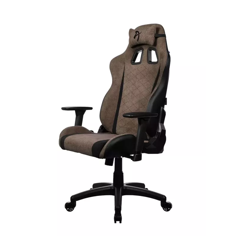 Spēļu krēsls Arozzi Avanti SoftFabric Brown — auduma polsterējums, ergonomisks dizains, regulējams augstums un atzveltnes slīpums