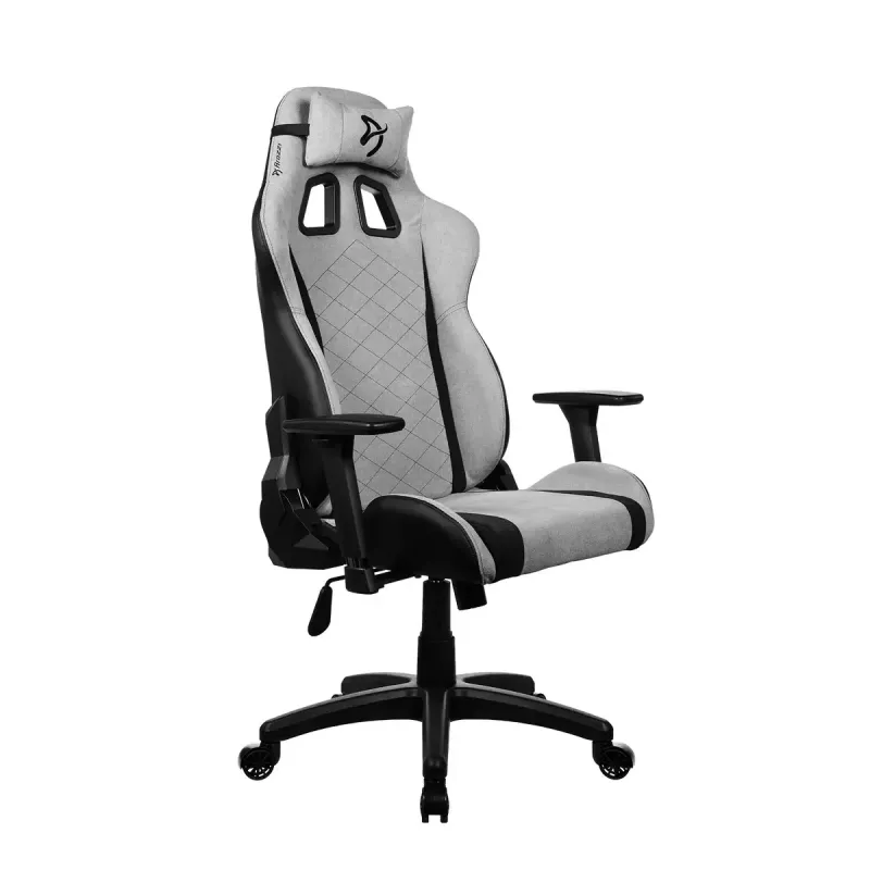 Spēļu krēsls Arozzi Avanti SoftFabric Light Grey – elpojošs audums, regulējami roku balsti