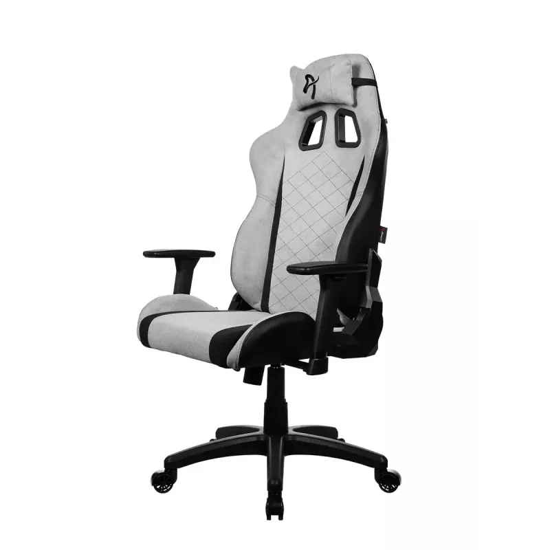 Spēļu krēsls Arozzi Avanti SoftFabric Light Grey – elpojošs audums, regulējami roku balsti