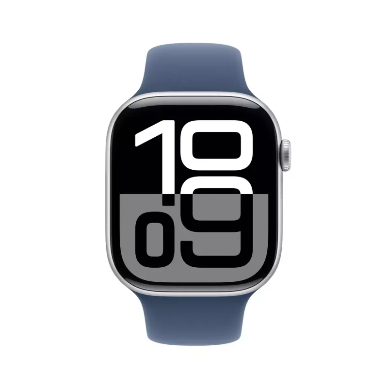Viedpulkstenis Apple Watch Series 10 GPS 46mm sudraba alumīnija korpuss ar džinsa sporta siksniņu M/L