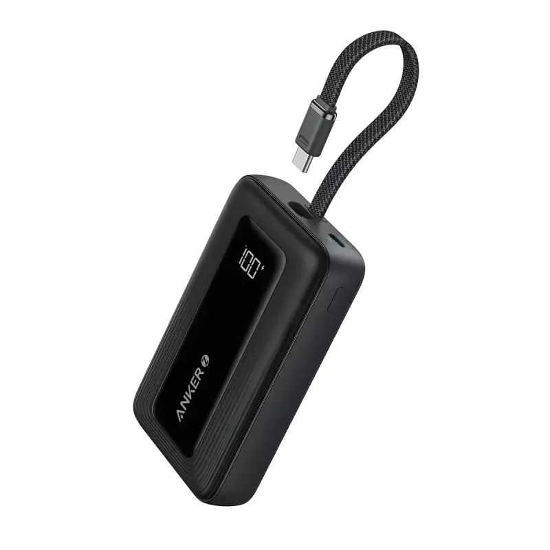 Anker Zolo 10000mAh portatīvais akumulators, 30W ātrā uzlāde, integrēts USB-C kabelis, melns