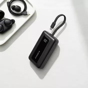Anker Zolo 10000mAh portatīvais akumulators, 30W ātrā uzlāde, integrēts USB-C kabelis, melns