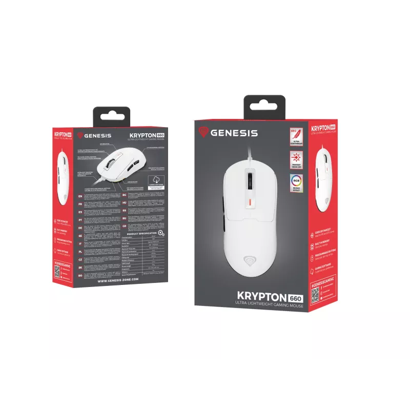 Pele GENESIS Krypton 660 Gaming Ambidextrous USB Type-A Optiskā 12000 DPI