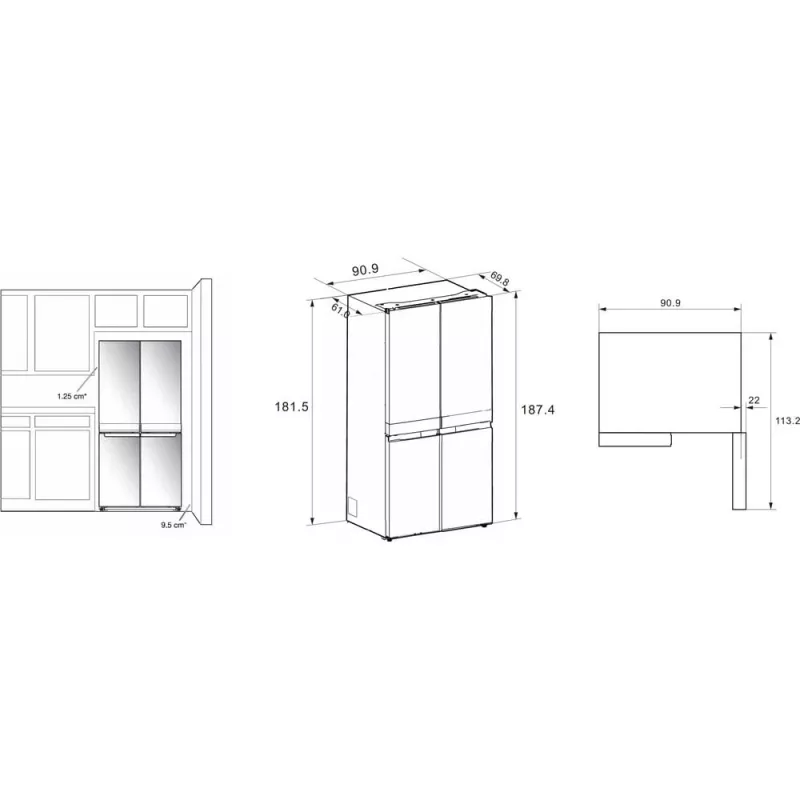 Whirlpool WQ9I FO2BX EF sānu-pie-sānu ledusskapis Brīvstāvošs 592 L Melns