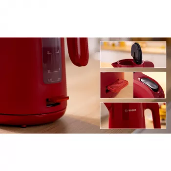 Bosch TWK2M164 elektriskā tējkanna 1.7 L 2400 W Melna, Pelēka, Sarkana