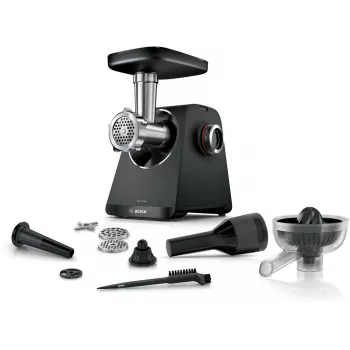Gaļasmaļamā mašīna Bosch MFWS430B — 1900 W, 2 ātrumi, 2,5 kg/min, Melns/Sudrabs, 4,3 kg
