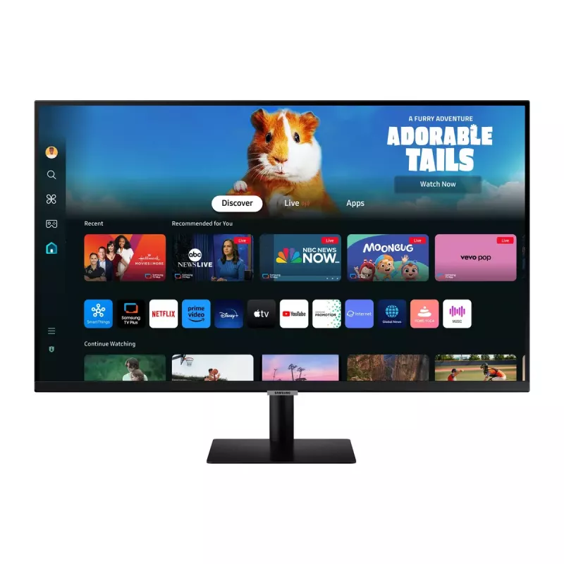 27 collu Samsung M50D monitors — 27 collu Full HD (1920×1080), VA LED, 4 ms, 178° skata leņķis, iebūvēti skaļruņi, USB centrmezgls, VESA, melns