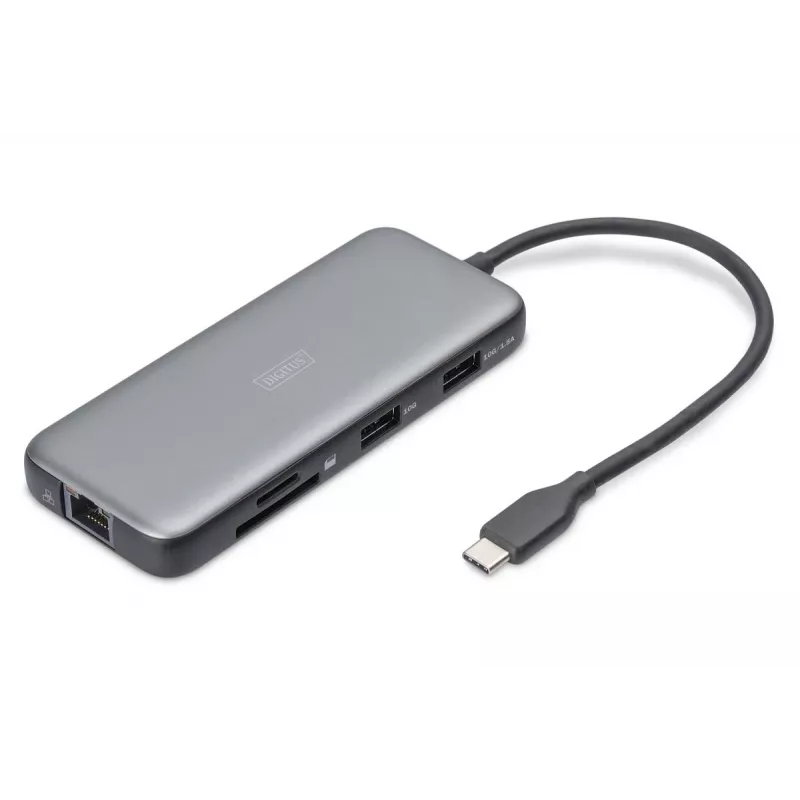 DIGITUS USB-C dokstacija, 7 porti - HDMI / 2x USB-A 3.2 Gen 2 / GbE / SD / MicroSD - 100W USB Power Delivery