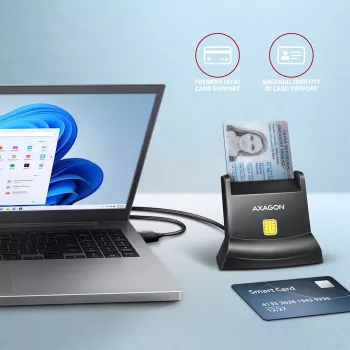 Axagon CRE-SM4N galda kontaktu viedkaršu/ID karšu lasītājs ar garu USB-A kabeli, piemērots eObanka lietotnei