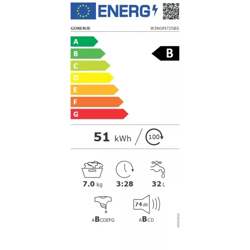 Veļas mazgājamā mašīna Gorenje W3NGPI72SBS priekšējā ielāde 7 kg, 1200 apgr./min, LCD, tvaiks, 59,5×43,5 cm, Energoefektivitātes klase B