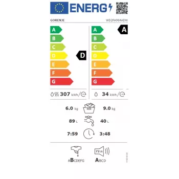 Veļas žāvētājs Gorenje WD2PA964ADW 9 kg / 6 kg 1400 RPM