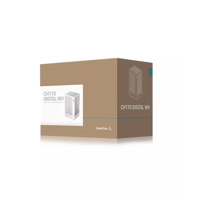 DeepCool CH170 Digital R-CH170-WHNPI0D-G-1 Mini-ITX Mini Tower datora korpuss, bez barošanas avota, 2x USB 3.0, USB-C, balts