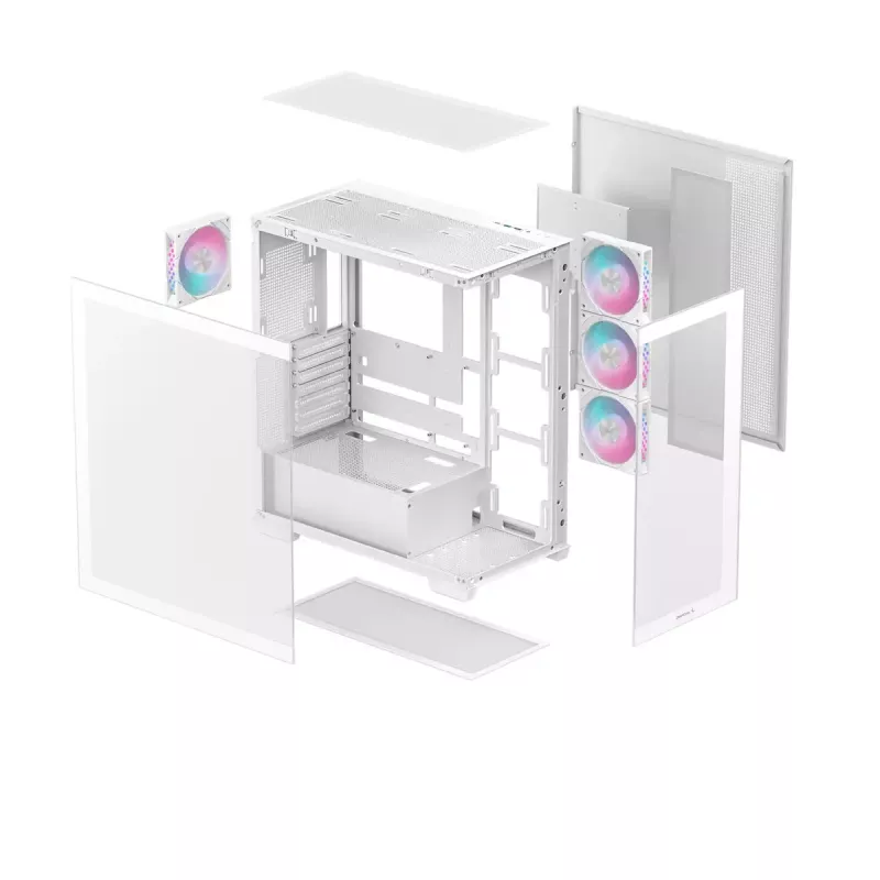 PC korpuss DeepCool CG580 4F WH Midi Tower ATX/Micro ATX/ITX, rūdīts stikls, 3×120mm + aizmugurē 120mm ventilatori, balts