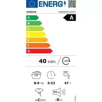 Gorenje WPNEI82A1SWIFI veļas mazgājamā mašīna Priekšējā ielāde 8 kg 1200 RPM Balta