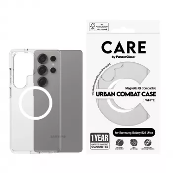 PanzerGlass CARE™ by ® Urban Combat Case caurspīdīgs balts Qi saderīgs Samsung Galaxy S25 Ultra