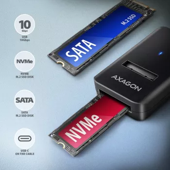 Axagon ADM2-CM USB-C adapter M.2 NVMe SATA 10Gbps Melns