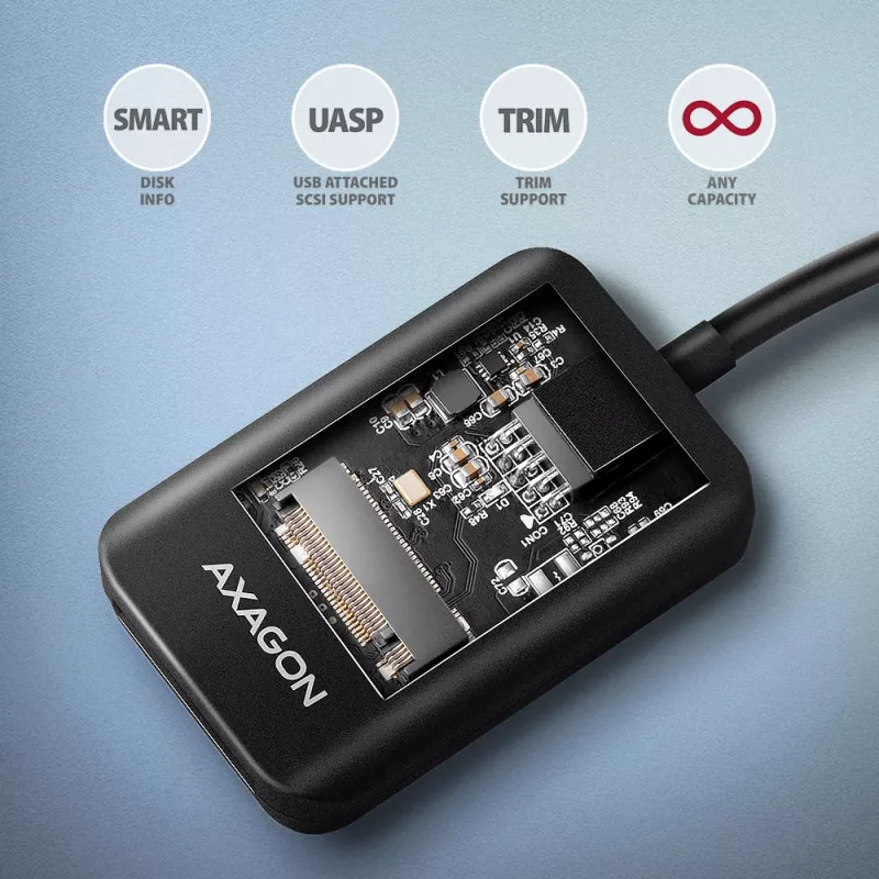 Axagon ADM2-CM USB-C adapter M.2 NVMe SATA 10Gbps Melns