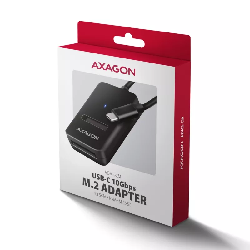 Axagon ADM2-CM USB-C adapter M.2 NVMe SATA 10Gbps Melns