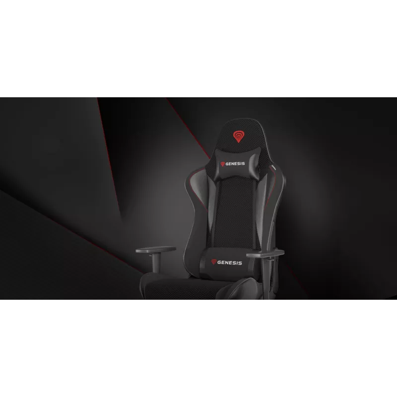 Spēļu krēsls GENESIS Nitro 440 G2, polsterēts sēdeklis, audums/mākslīgā āda, pelēks/melns, max 120 kg, regulējama atzveltne un 1D roku balsti