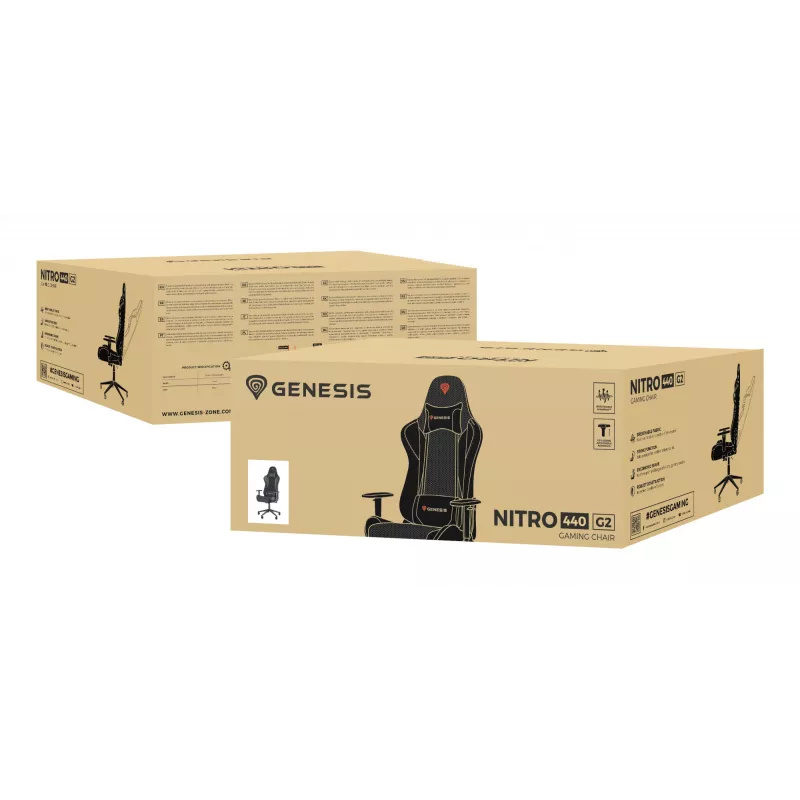 Spēļu krēsls GENESIS Nitro 440 G2, polsterēts sēdeklis, audums/mākslīgā āda, pelēks/melns, max 120 kg, regulējama atzveltne un 1D roku balsti