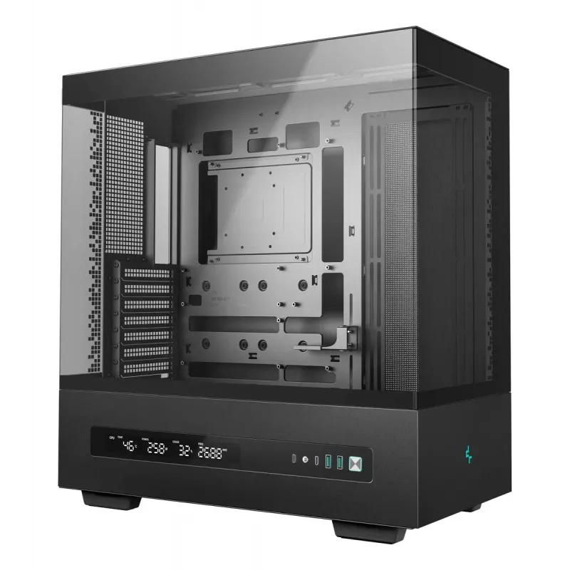 DeepCool CH690 Digital R-CH690-BKNNA0D-G-1 Mid Tower datora korpuss, ATX/micro-ATX/Mini-ITX, 2x rūdīts stikls, 1x 3,5 collu + 3x 2,5 collu vietas diskiem, 8 paplašināšanas sloti, bez barošanas bloka, melns