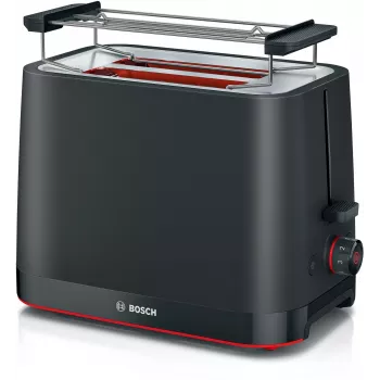 Toaster Bosch TAT3M123 2-durvju, 950 W, melns, rotācijas vadība, atkausēšana un uzsildīšana
