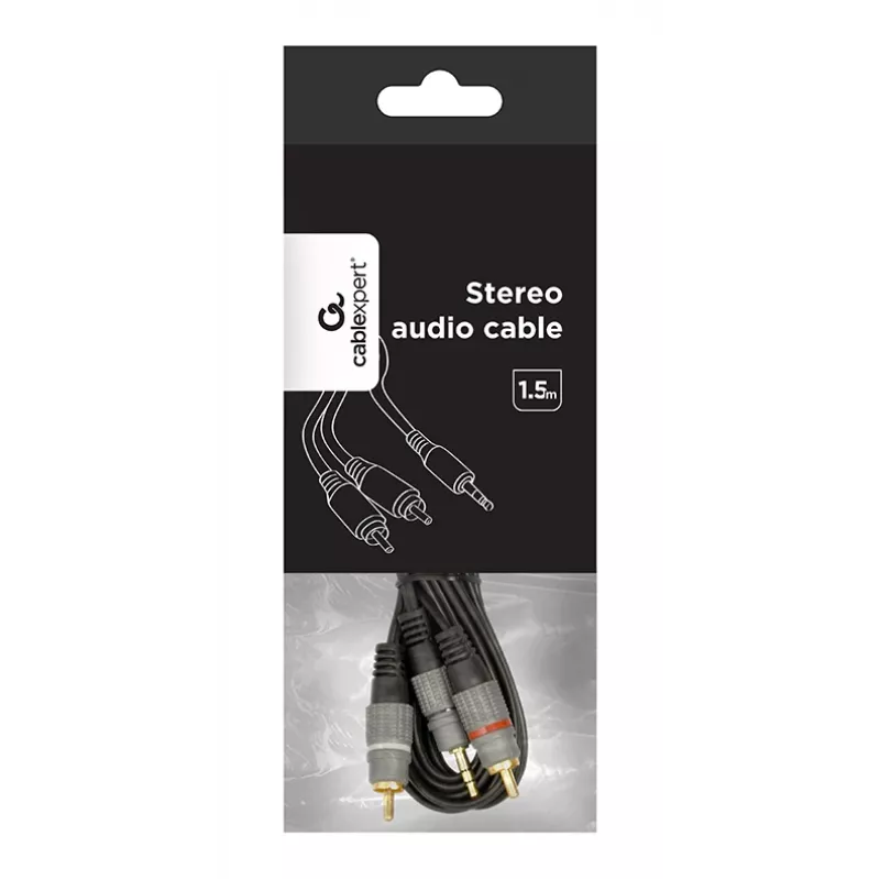 GEMBIRD 3.5mm stereo uz 2xRCA spraudņiem 1.5m kabelis - zeltīti savienotāji