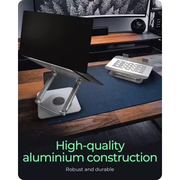 Pamatne klēpjdatoram RAIDSONIC IB-NH300-R, alumīnijs, sudrabs, 17 collām (43,2 cm), 360° rotācija, 280×230×550 mm