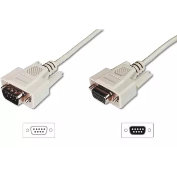 DIGITUS Datatransfer pagarinātājkabelis, D-Sub9 vīriešu/sieviešu, 2m, seriālais, liets, bēšs
