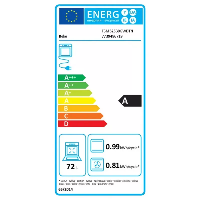Brīvi stāvoša plīts Beko FBM62330GWDTN Gāzes Elektriskā Melnā Baltā 72L A